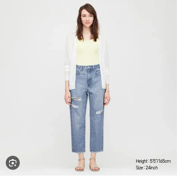 Uniqlo Pantalon Boyfriend Slim Relaxed Denim Straight Leg